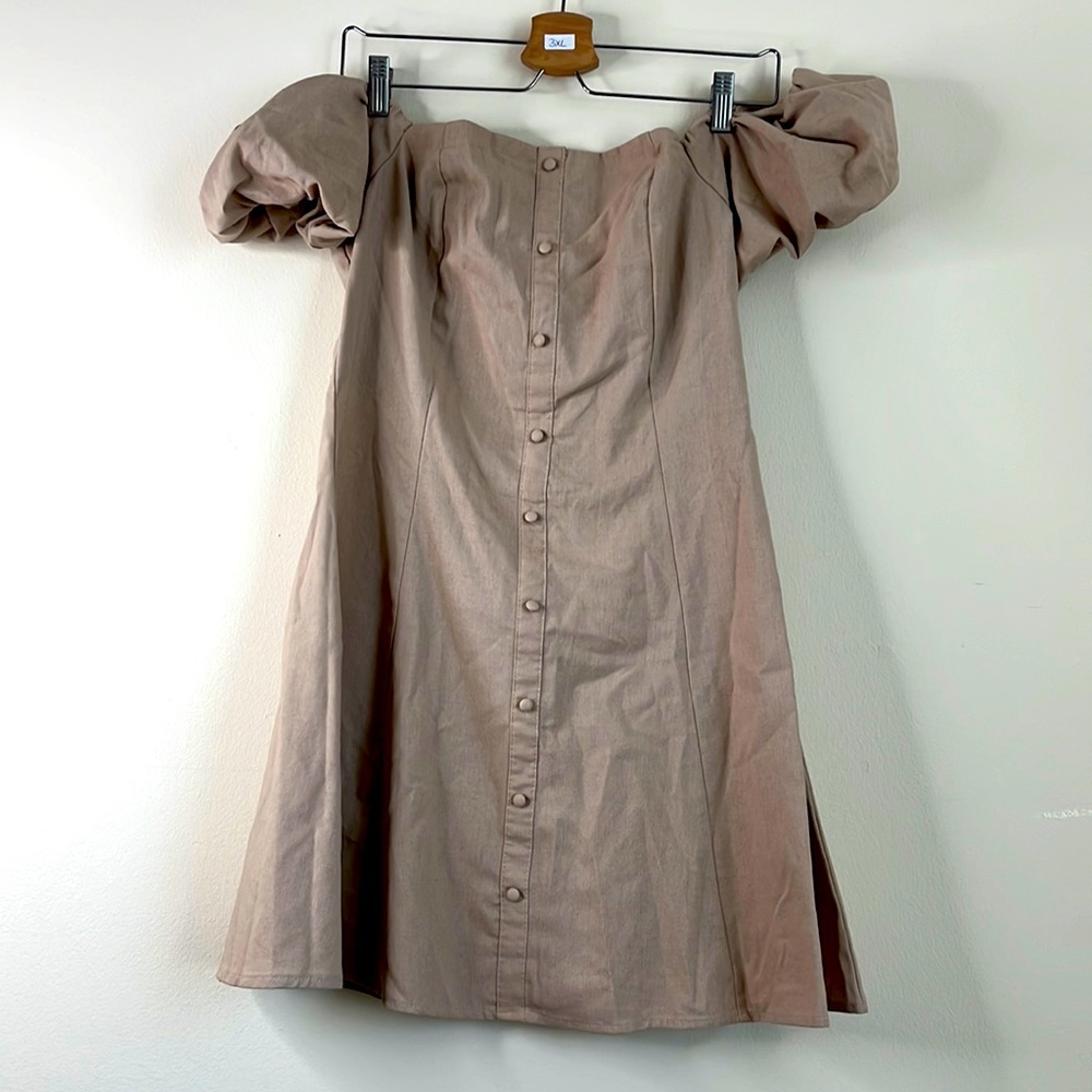 Aline puff sleeve dress, tan colour , large size